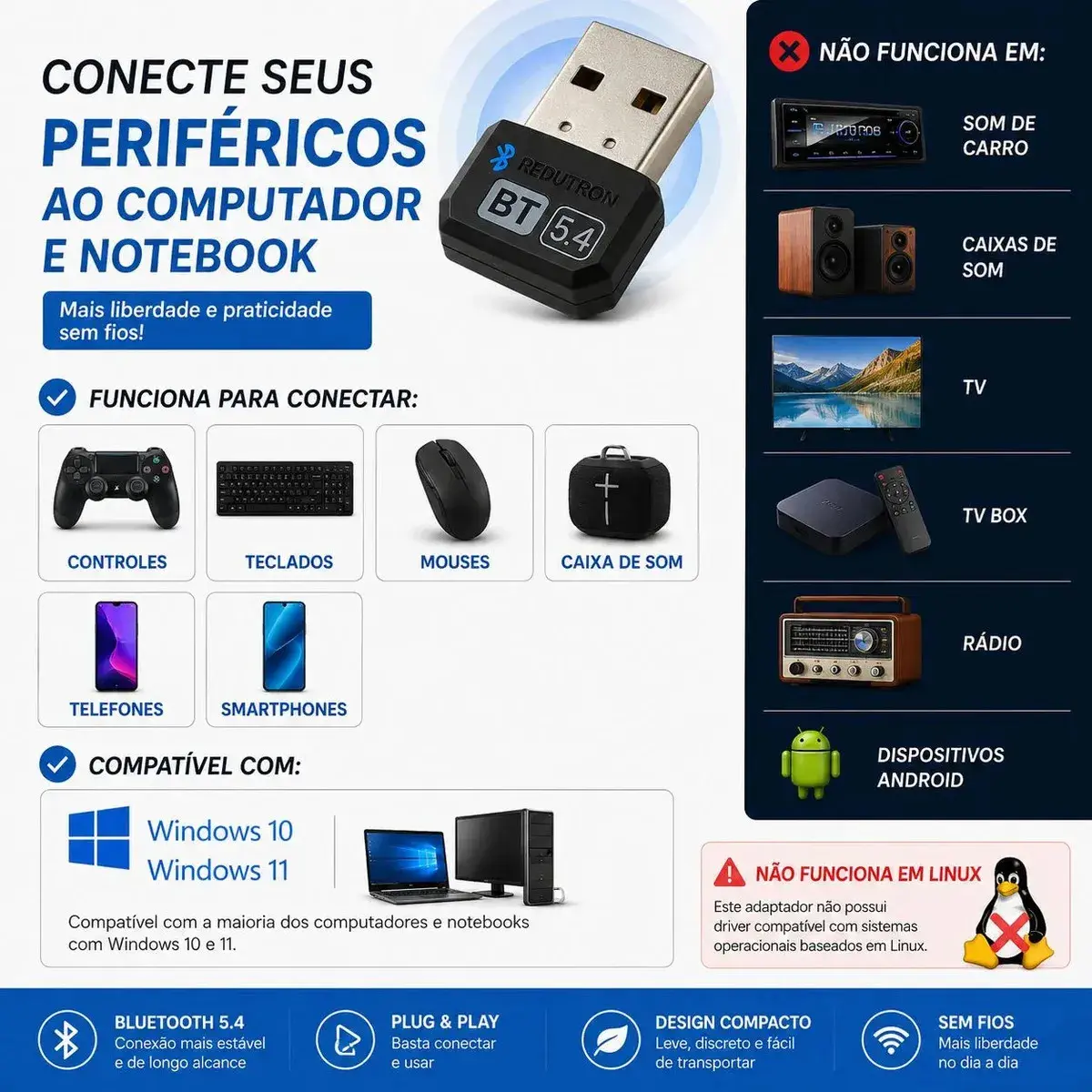 Adaptador Rec Bluetooth 5.4 P/ Computador Até 7 Dispositivos thumbnail 2