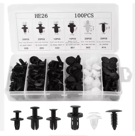 Kit 100 Presilhas Automotivas Universais Para-choque Parabarro - Grampos de Fixação Automotiva