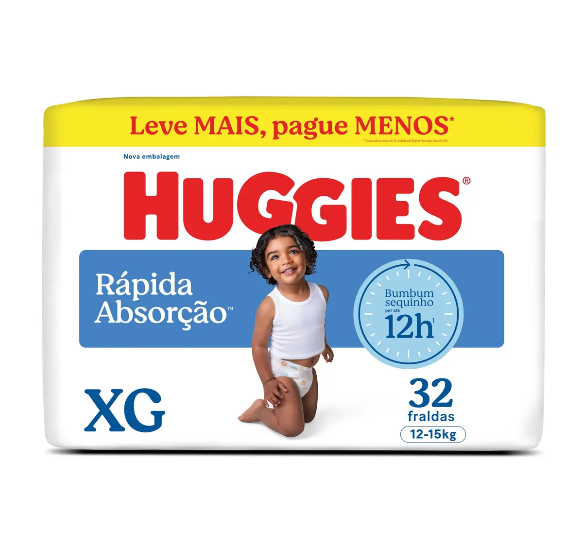 Huggies Rápida Absorção Fralda Descartável, Absorção Em Segundos XG - 32 UN