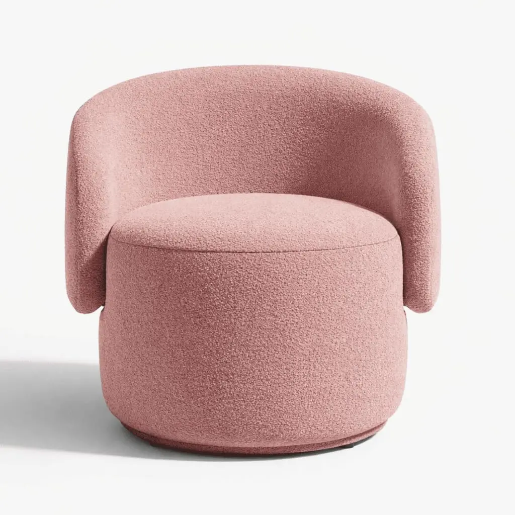 Poltrona Orgânica em Bouclé Não Giratória para Sala(Rosa) | Design curvo envolvente, bouclé macio e espuma de alta densidade para sala, quarto, recepção, clínica ou leitura