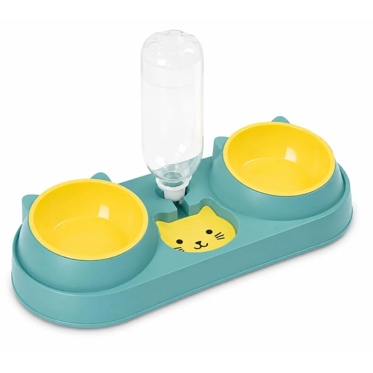 Comedouro Duplo Elevado para Gatos com Bebedouro Automático, 2 Tigelas, Design Antiderrapante Premium, (VERDE) - 1