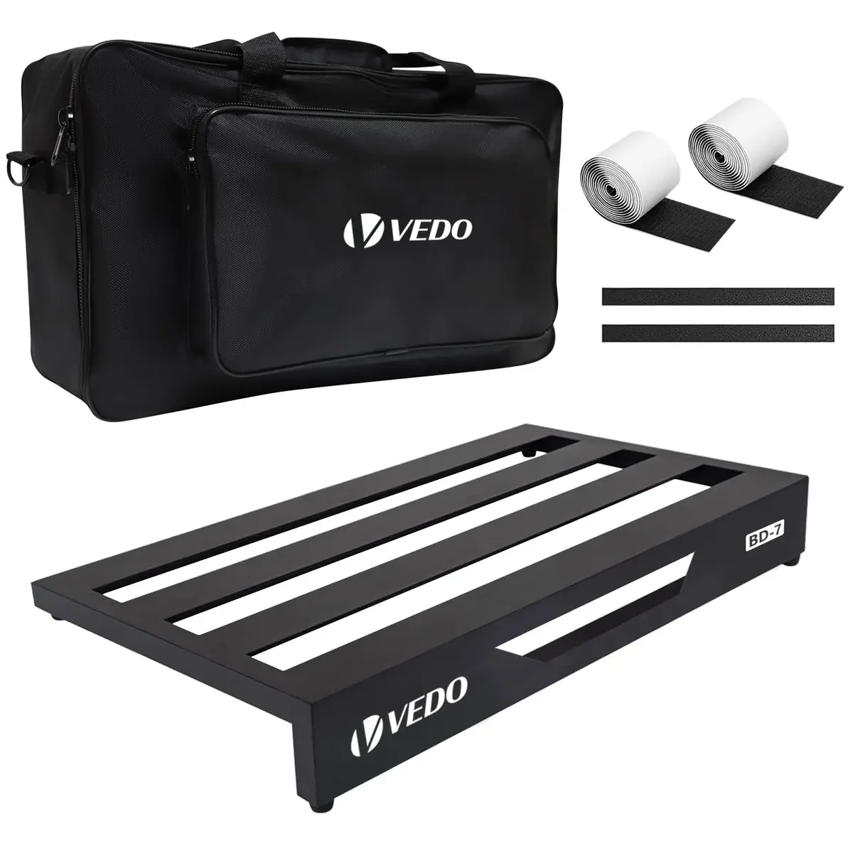 VEDO guitar pedalboard case, aluminum pedalboard, 20'' x 11.4'' x 4'', with bag, Velcro, and cable ties. - 1