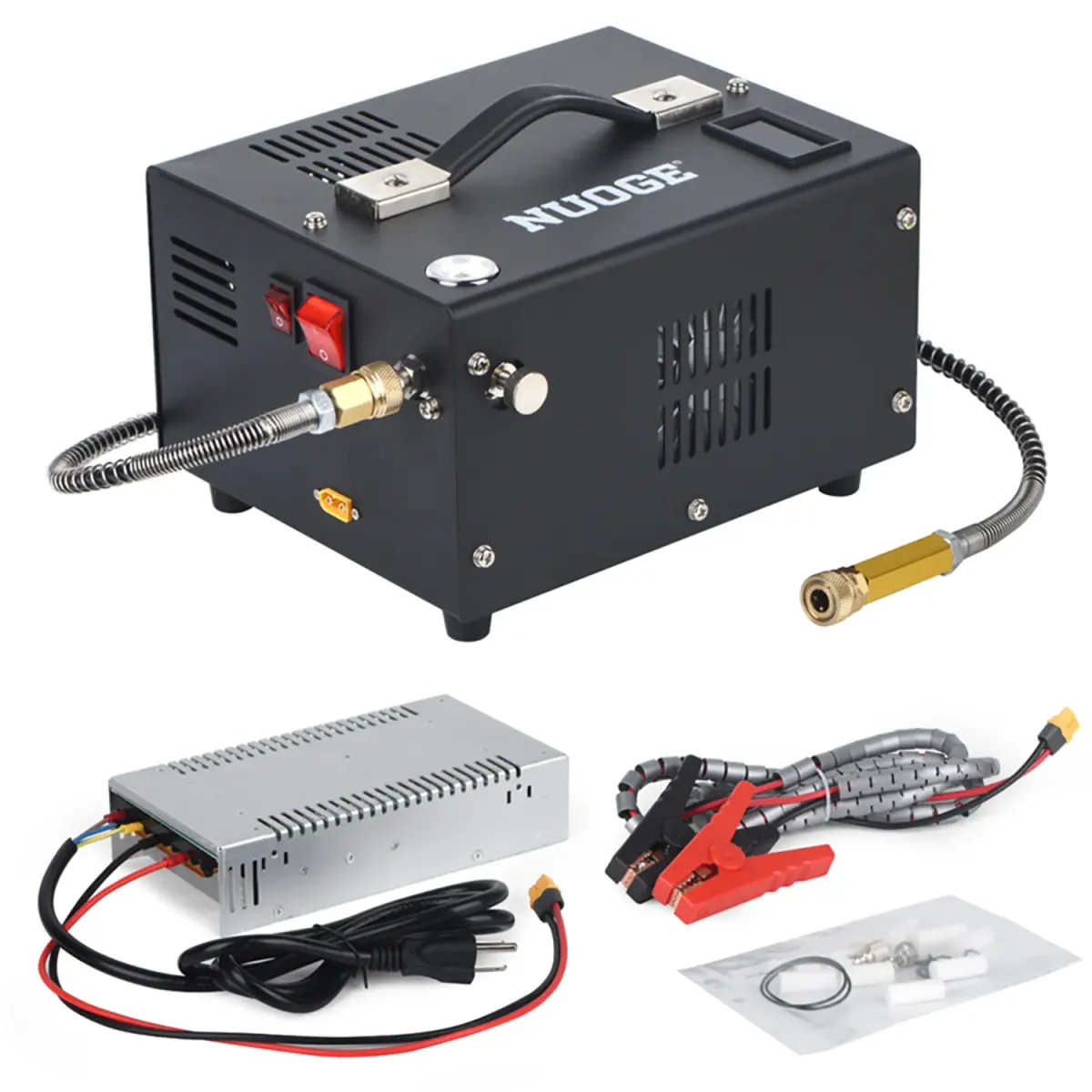 NUOGE 4500Psi 30Mbar Bomba de compressor de ar portátil PCP 12VDC/110V/220V Óleo de potência/garrafa de mergulho de alta pressão sem água