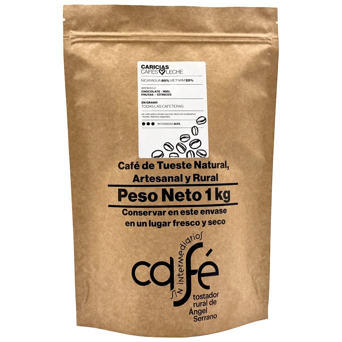 CAFÉ SEM INTERMEDIÁRIOS - Café da Nicarágua e do Vietname - Carícias - Ideal para combinar com leite - Alta intensidade de sabor - Torrado e embalado na hora - 1 Kg de Grão ou Moído (Expresso, Filtro, Italiano, Americano, Super Automático)