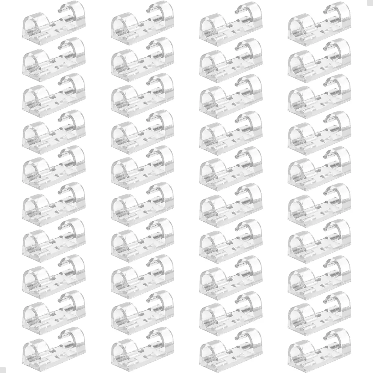 Kit 40 Organizadores De Fios Cabos Cordões Arame TRANSPARENTE Com Adesivo - Clips Organizador Fios Cabos Abraçadeira Autoadesivo Para Escritório Casa Mesa Parede Móveis Aderente Autocolante