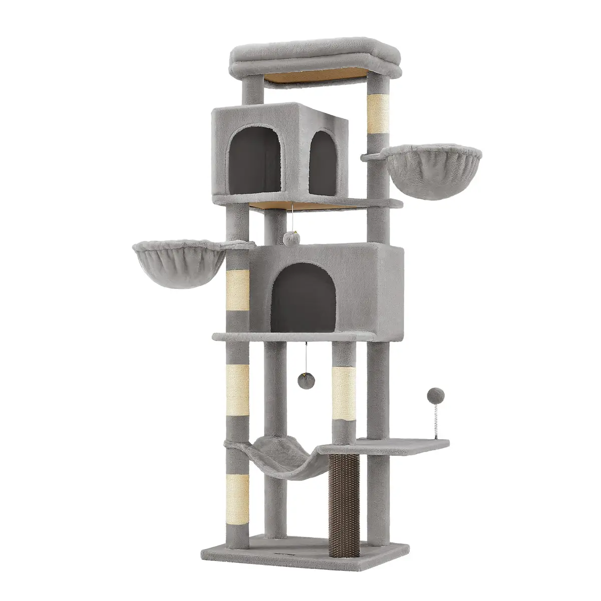 Feandrea Árvore para Gatos Grande, Torre de 174 cm, Condomínio Multi-Níveis com 2 Tocas, 2 Cestos, 5 Postes Arranhadores, Escova de Autoescovação, Poleiro, Rede, Cinza Pomba BRPCT182G01V1