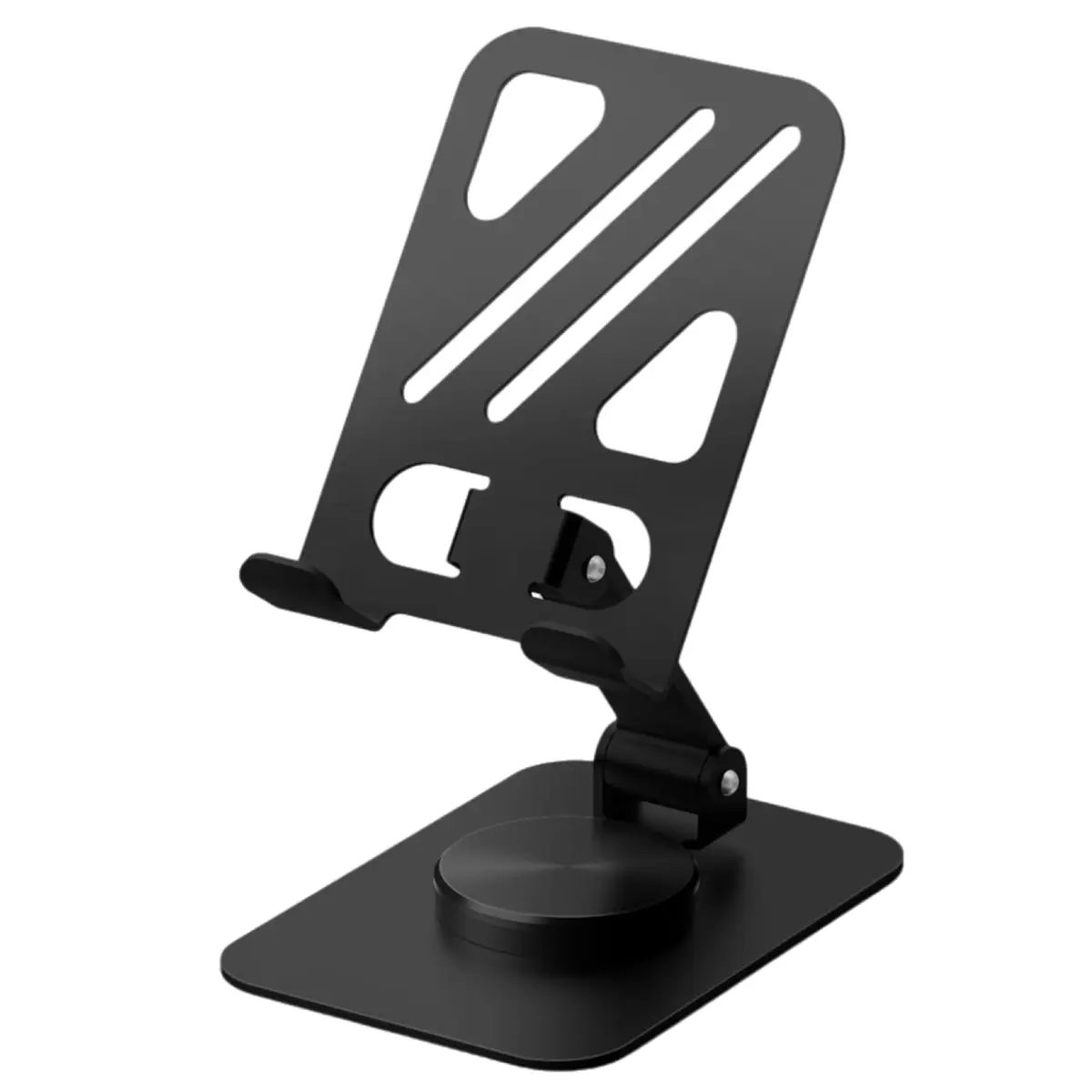 Suporte de Metal para Celular BD3106, Regulável e Dobrável com Base 360° para Tablet e iPhone - Suporte de Mesa Anti-Derrapante para Home Office, Videoconferências e Filmagens, Preto - 1