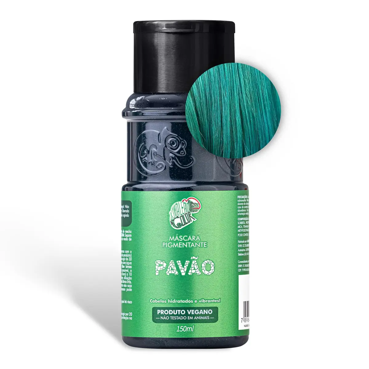 Kamaleão Color – Máscara Pigmentante Semi-Permanente, Pavão - Cores Vibrantes e Hidratação Intensa – Low Poo, Vegano, Cruelty Free – 150ml