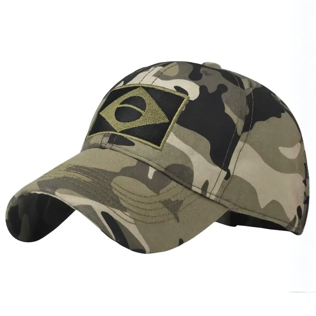 Boné Masculino Camuflado Brasil | Aba Curva Ajustável – Estilo Militar, Proteção Solar e Conforto Premium para Esporte e Dia a Dia