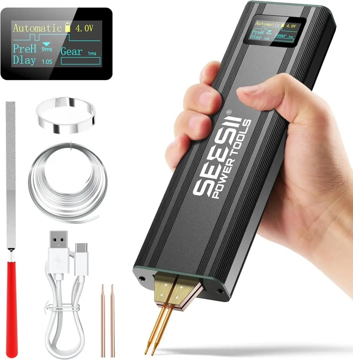 SEESII 80 Gears Mini Soldador de Ponto Portátil com Display Digital, Soldador Manual Atualizado para Chapas de Níquel de 0,1-0,2mm