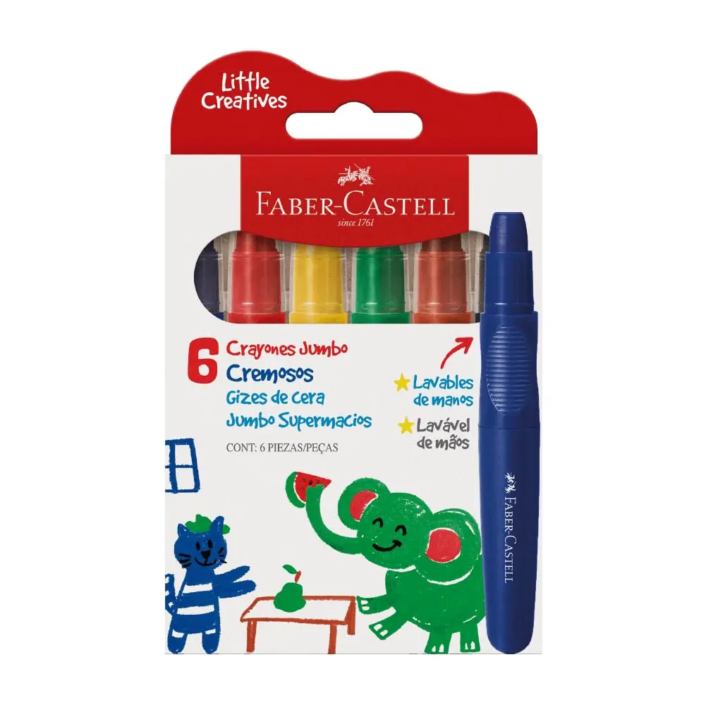 Giz de Cera Jumbo Faber-Castell Little Creatives com 6 Cores
