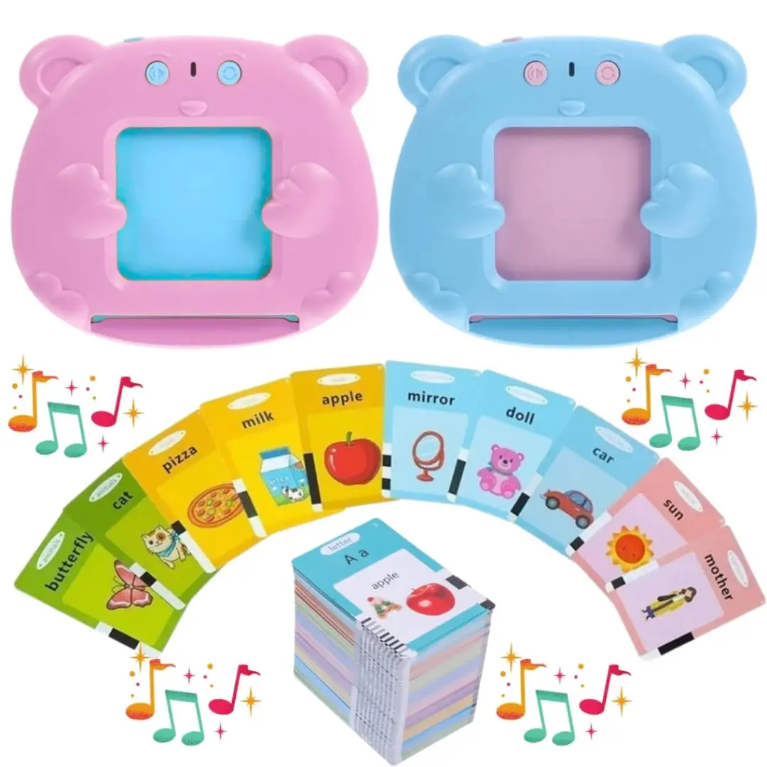 Brinquedo Educativo Bilíngue Inglês e Espanhol com 112 Cartas Interativas e Máquina de Som Recarregável USB Infantil