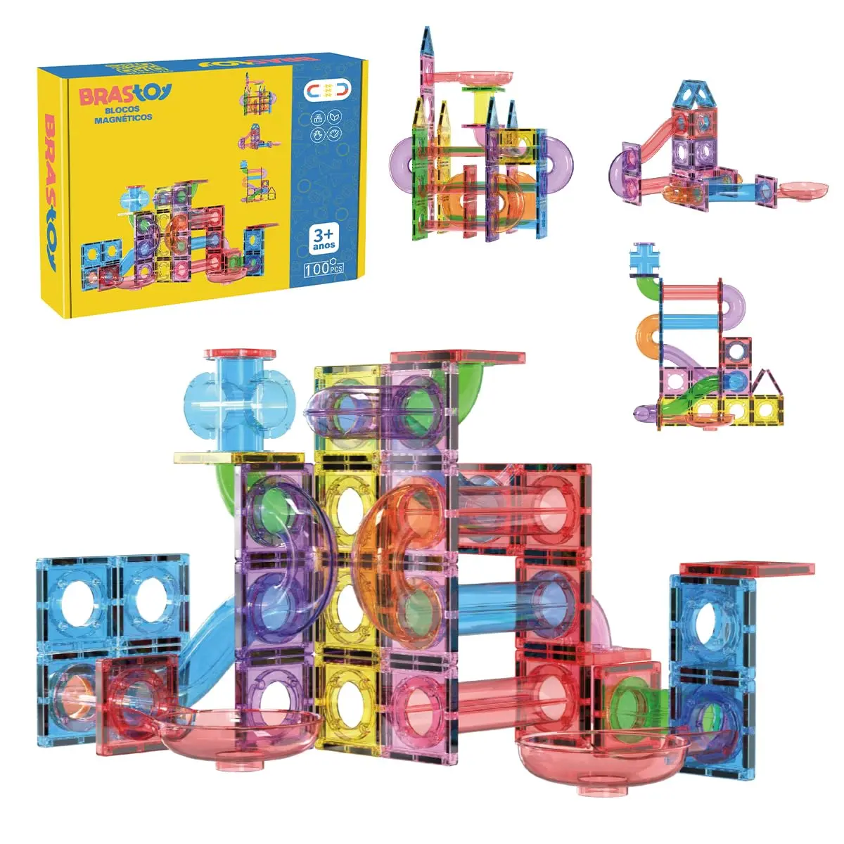 Brastoy Blocos de Montar Magnéticos Construção Tubagens Brinquedos STEM Infantil 100 Peças