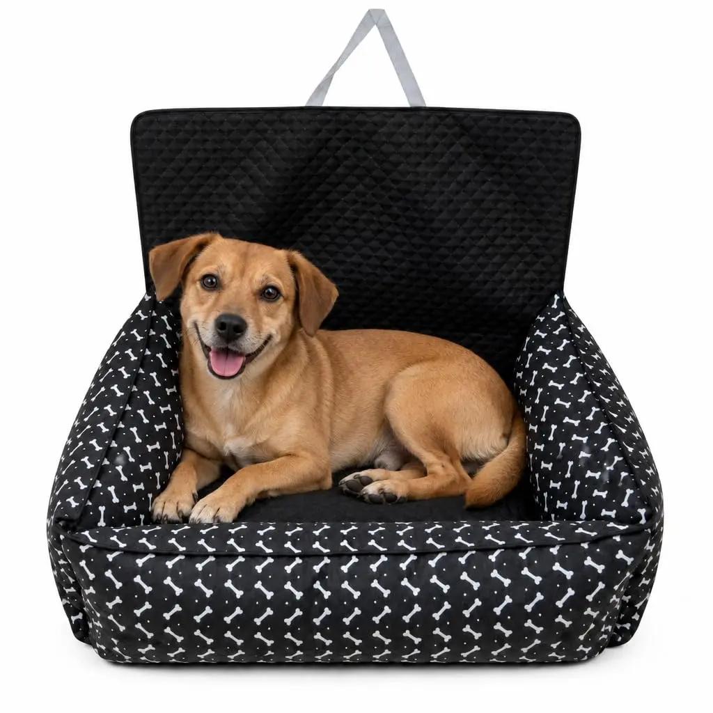 Cama Protetora Veicular para Pets até 5kg, Preta Estampada, 60x50cm | Impermeável - 1