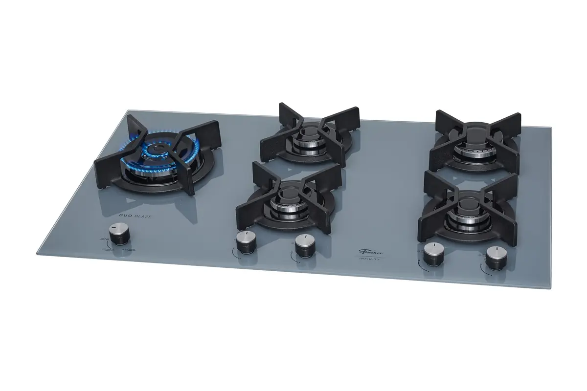Fischer Cooktop Gás 5 Bocas TC Infinity Duo Blaze Mesa Vidro Eiger Bivolt 31800-82261
