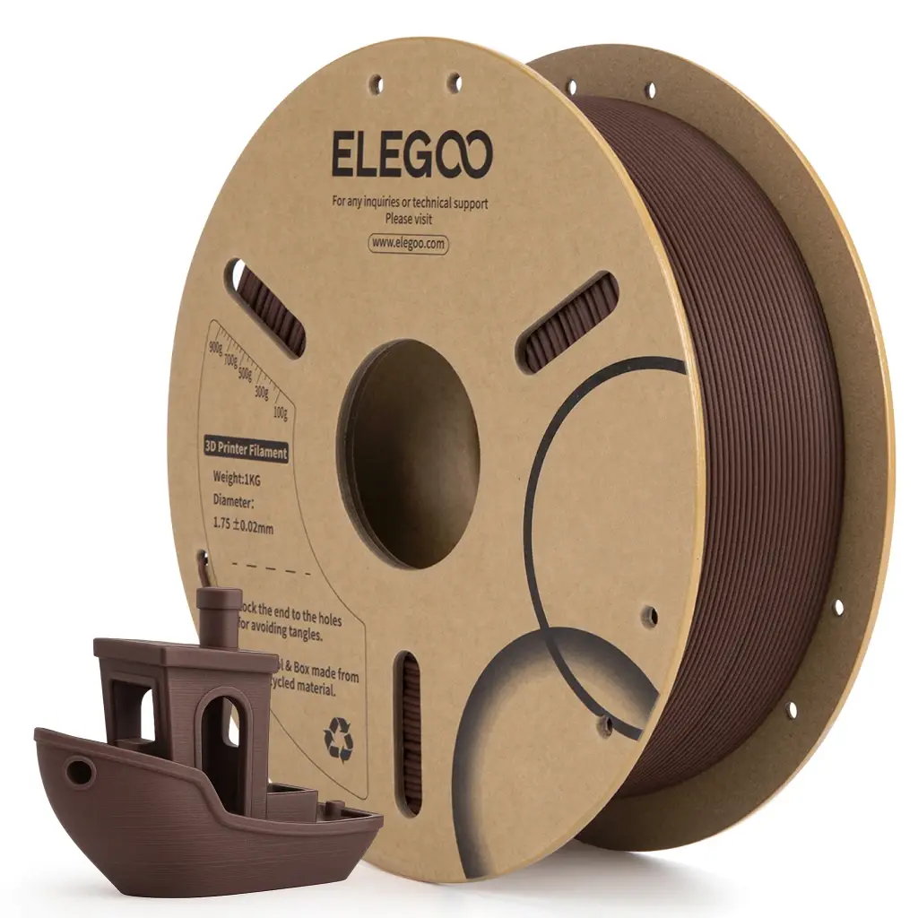 Filamento de Madeira PLA ELEGOO 1.75mm Nogueira e Teca 2KG, Filamento para Impressora 3D com Adição de Farinha de Madeira Real, 2 Bobinas de 1kg (2.2lbs)
