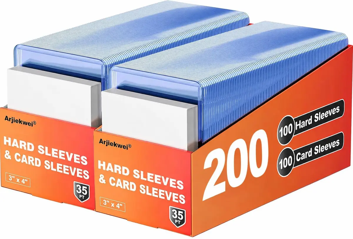Capas de cartão de plástico rígido, protetores de cartões de beisebol Arjiekwei de 7,6 cm x 10 cm de plástico, porta-cartões colecionáveis para negociação, esportes, beisebol, futebol (200 mangas - 1