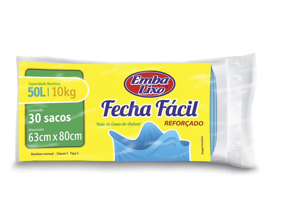 Embalixo Saco para Lixo Azul Fecha Fácil Reforçado 50 Litros - 30 Unidades