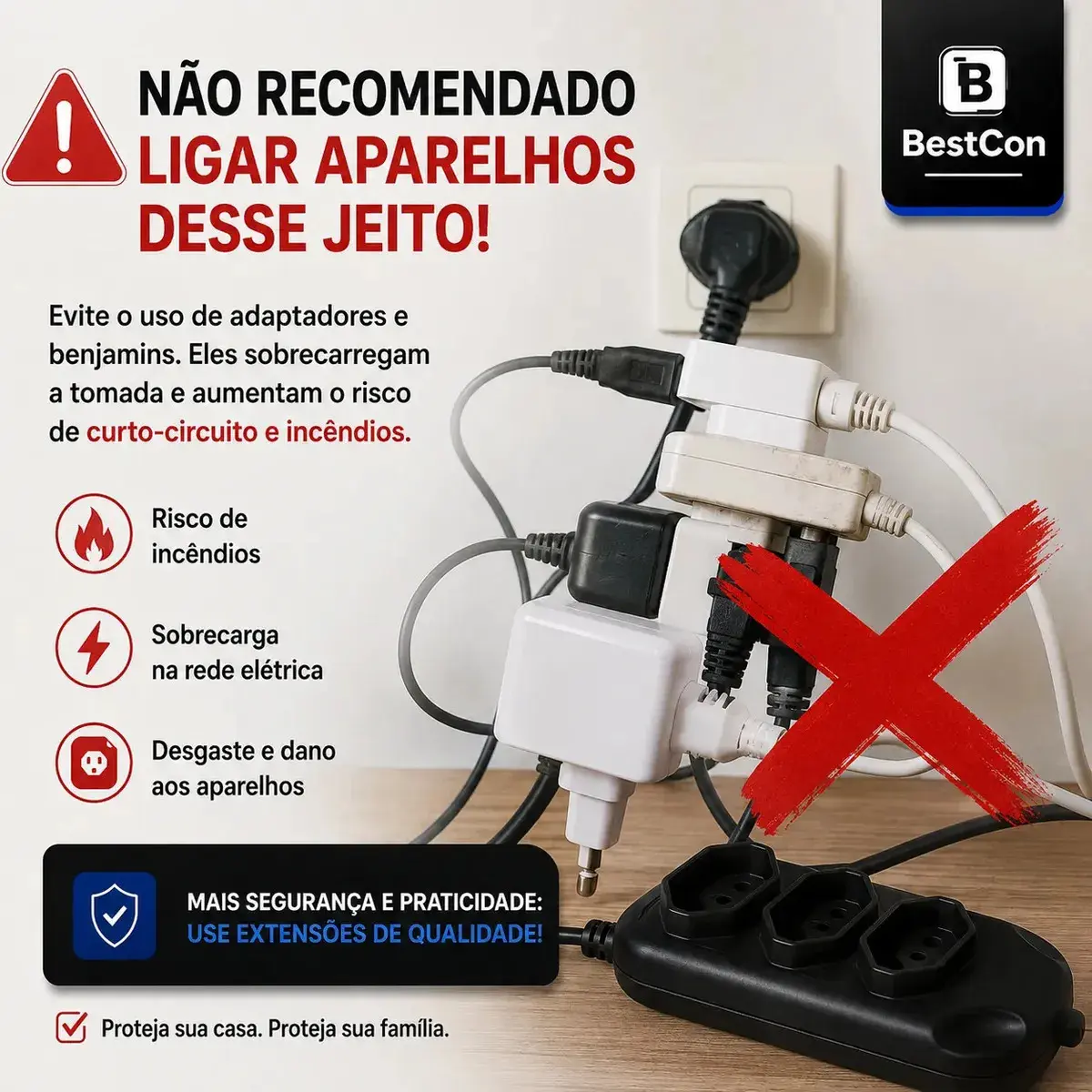 Extensão Elétrica 5 Metros Preta Filtro De Linha 3 Tomadas Energia Bivolt Tripolar Compacta Bestcon thumbnail 7