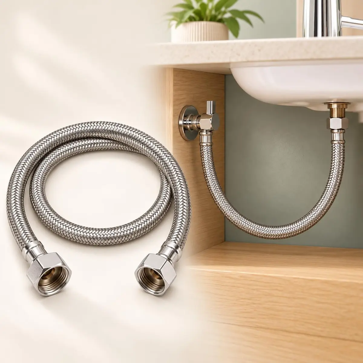 Engate Flexível Aço Inox 60 cm Fêmea x Fêmea 1/2" Rabicho | para Torneira - 1