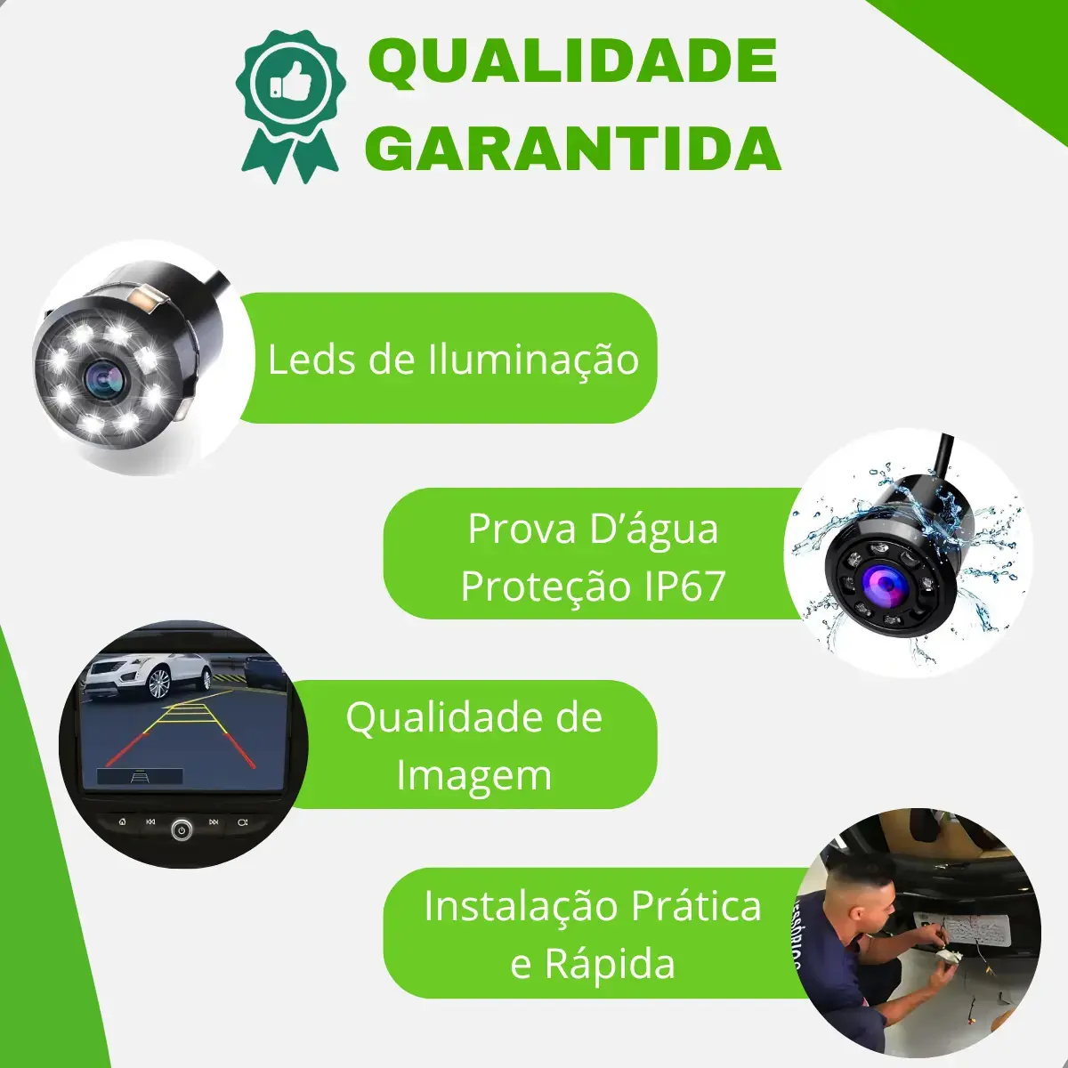 Câmera De Re Automotiva 8 Leds Hd Infravermelho Visão Noturna Colorida Universal Veicular Carro Borboleta 2 Em 1 A Prova D'agua Gurumania thumbnail 2