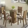 Conjunto Sala de Jantar Madesa Magda Mesa Tampo de Vidro com 4 Cadeiras - Rustic/Hibiscos - Marrom - 1