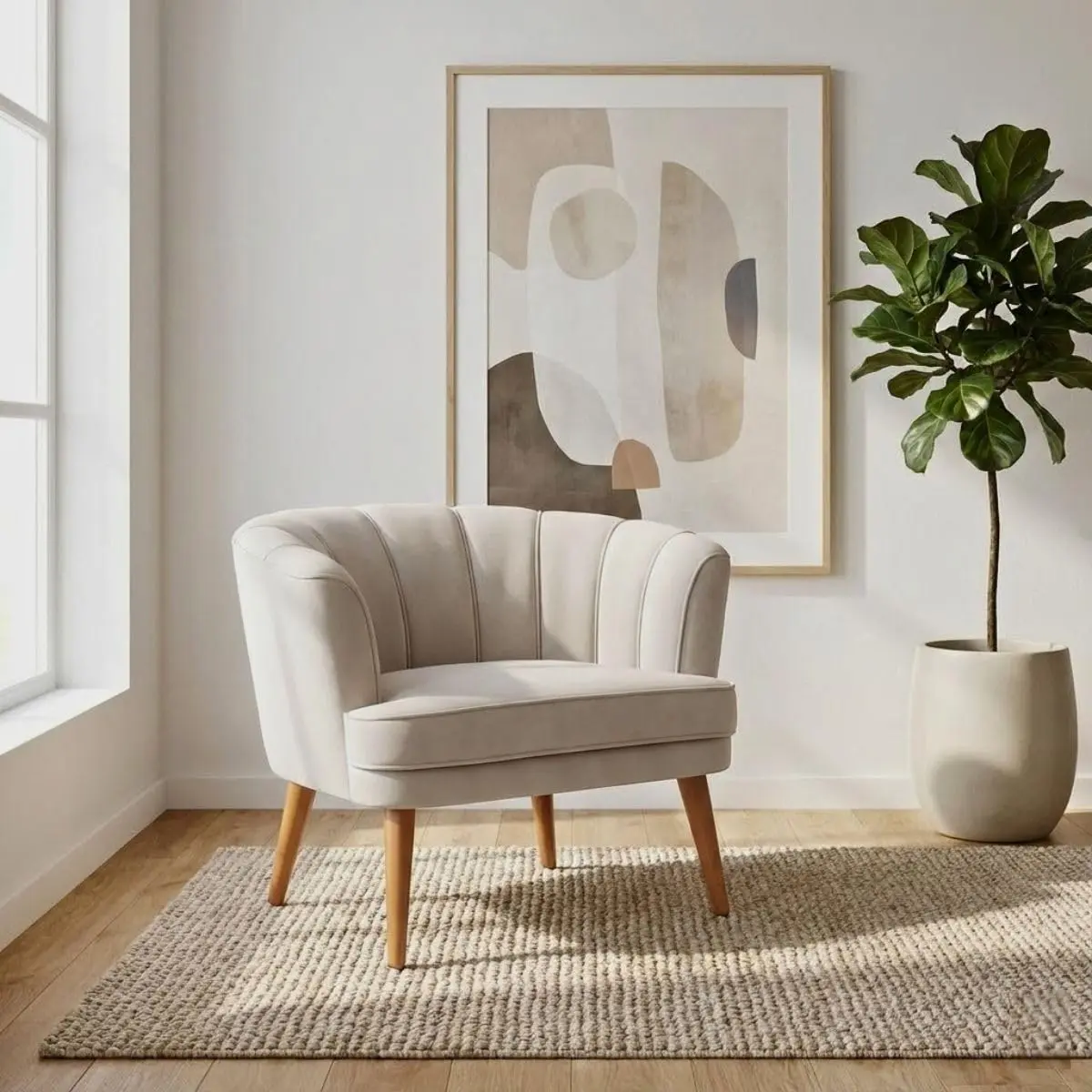 Poltrona Cadeira para Sala de Estar Confortável Tecido VeludoMOBLAN decor (Bege) - 1