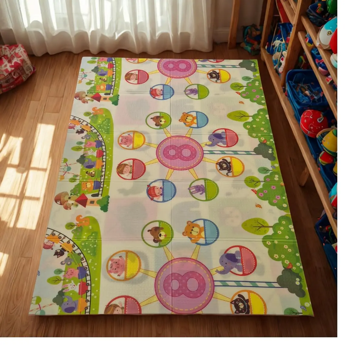 Tapete Tatame Infantil Dobrável Dupla Face 2x1,5m Antiderrapante Engatinhar Impermeável Confortável Educativo Acompanha Sacola Lavável Seguro Macio Estampas Variadas Quarto Brinquedoteca Bebês Criança (Parque/Filhotes)