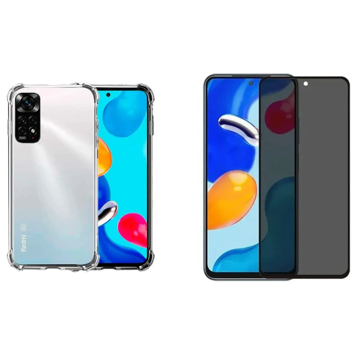 Capa Capinha Case Anti Shock Transparente + Película De Vidro 3D Privacidade Anti Spy Tela Toda Para Xiaomi (Redmi Note 11 / Note 11S)
