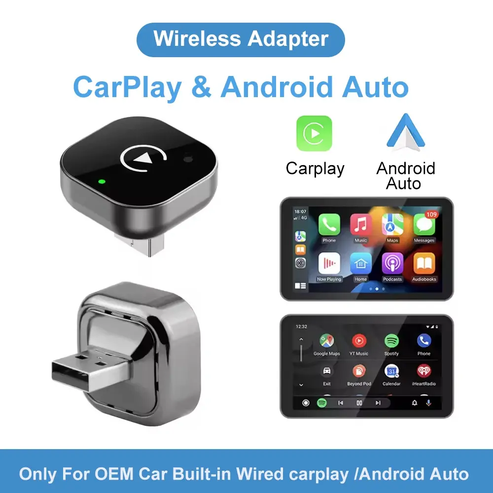Adaptador 2 em 1 sem fio para CarPlay e Android Auto, Dongle CarPlay sem fio Plug and Play para carros com CarPlay original, Acessórios para carro, Presentes para homem/mulher, Acessórios de viagem indispensáveis, Sistemas inteligentes para carros