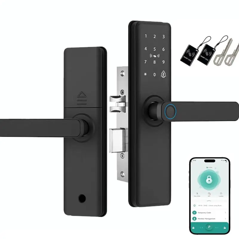Fechadura Digital Biométrica 5 em 1, Tuya Fechadura Eletronica, Tela Touch Screen, Abertura por Biometria, Senha, Cartão IC, Chave e APP,Adequado Para A Maioria Das Portas (preto) (Gris) (preto)