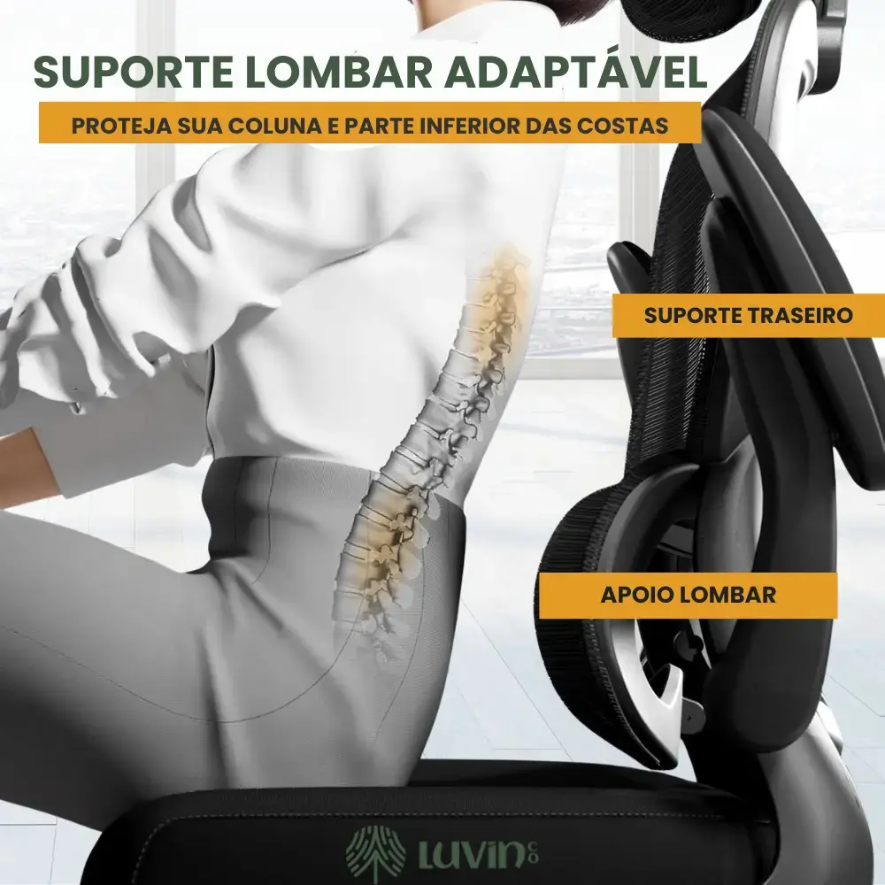 Cadeira Escritório Ergonômica Genebra B500 Luvinco Cor Preto Com Suporte Lombar Estofado Mesh thumbnail 3