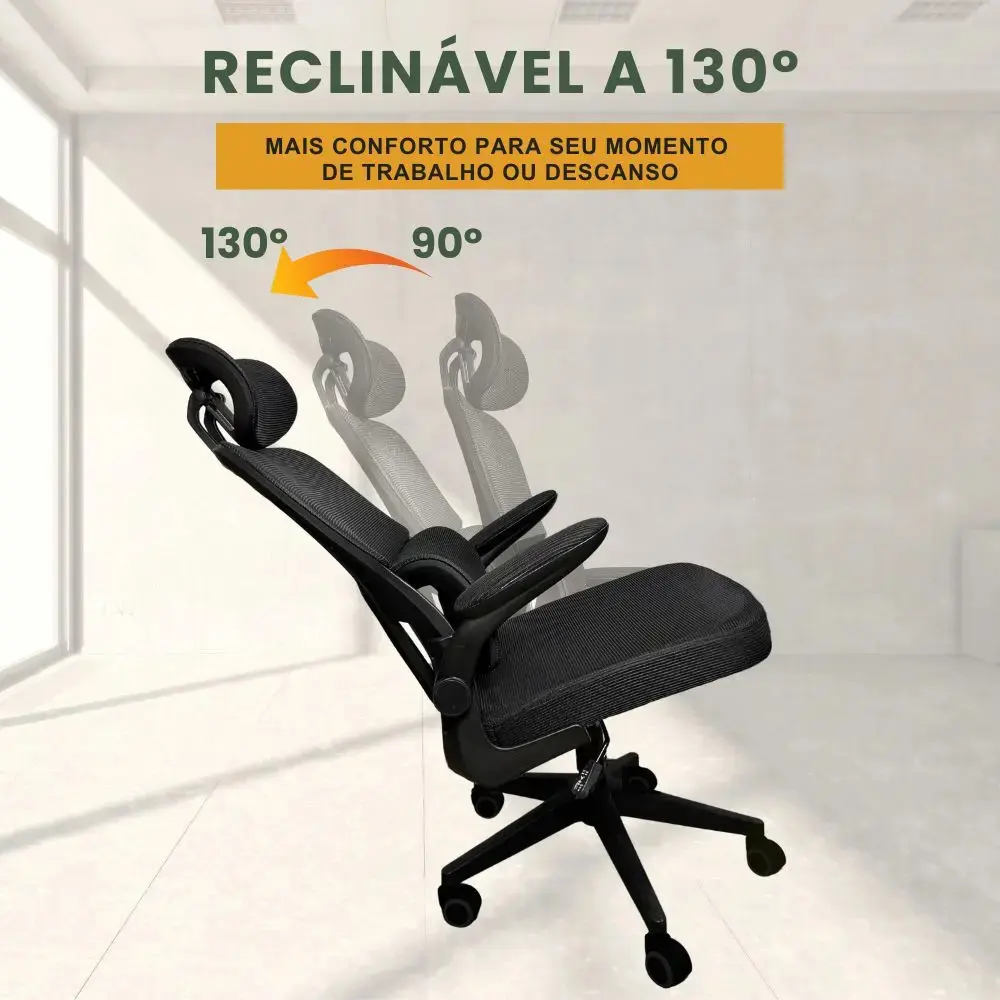 Cadeira Escritório Ergonômica Genebra B500 Luvinco Cor Preto Com Suporte Lombar Estofado Mesh thumbnail 5