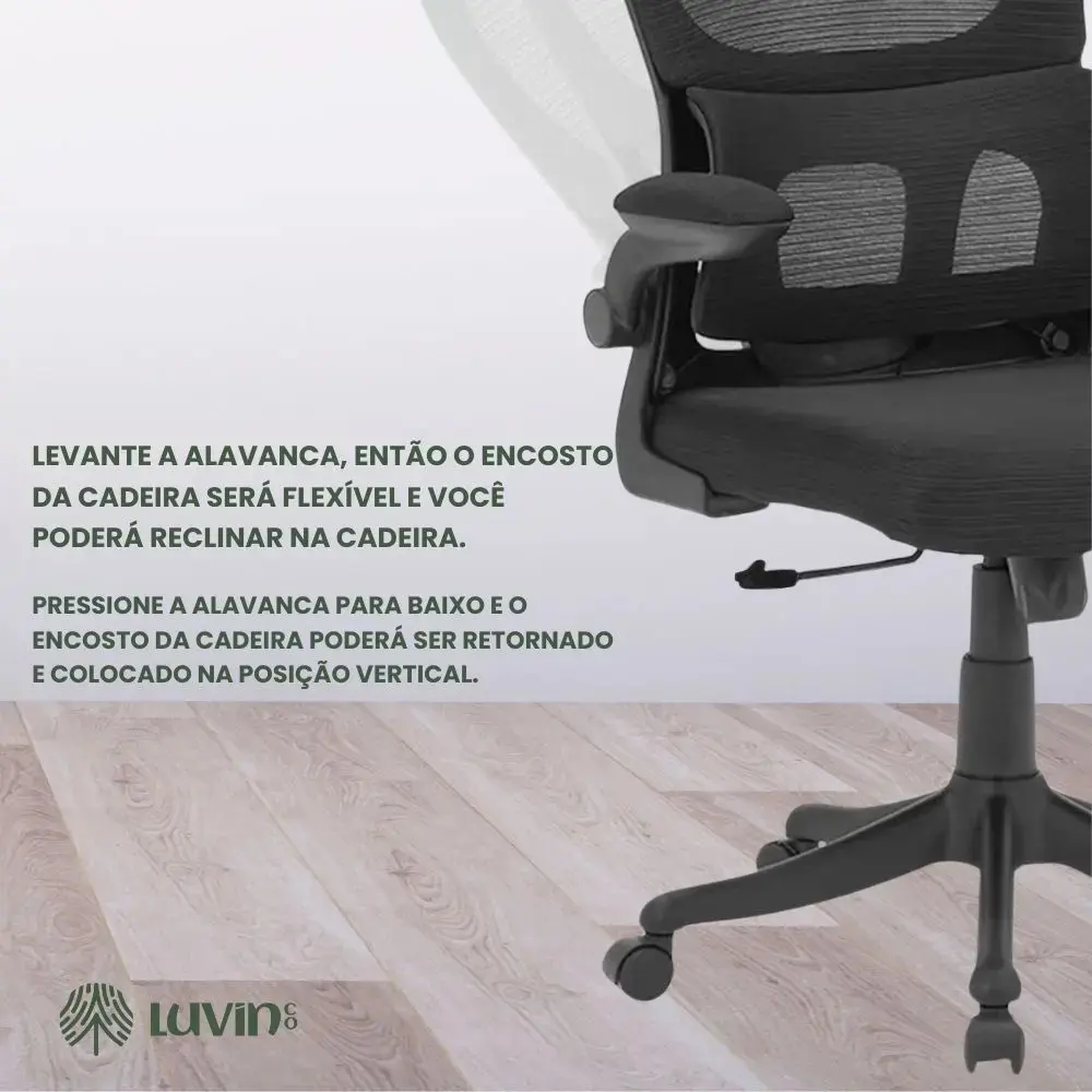Cadeira Escritório Ergonômica Genebra B500 Luvinco Cor Preto Com Suporte Lombar Estofado Mesh thumbnail 8