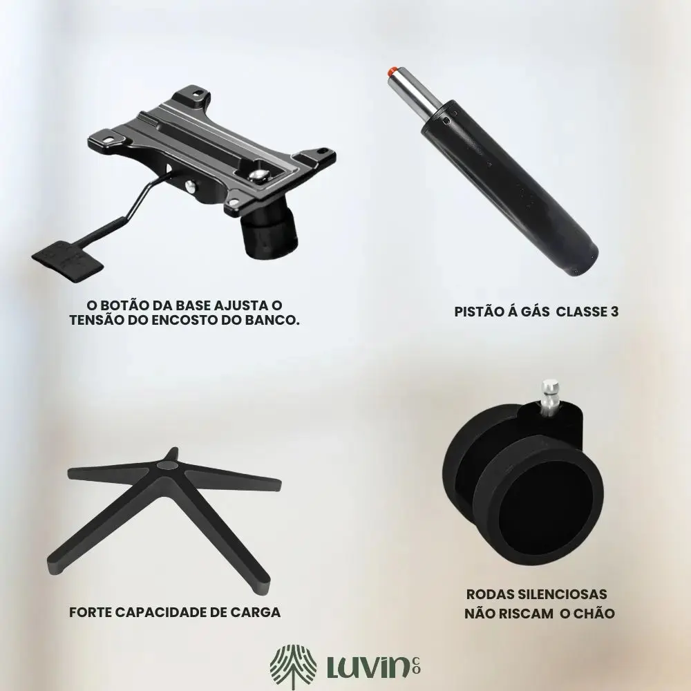 Cadeira Escritório Ergonômica Genebra B500 Luvinco Cor Preto Com Suporte Lombar Estofado Mesh thumbnail 10