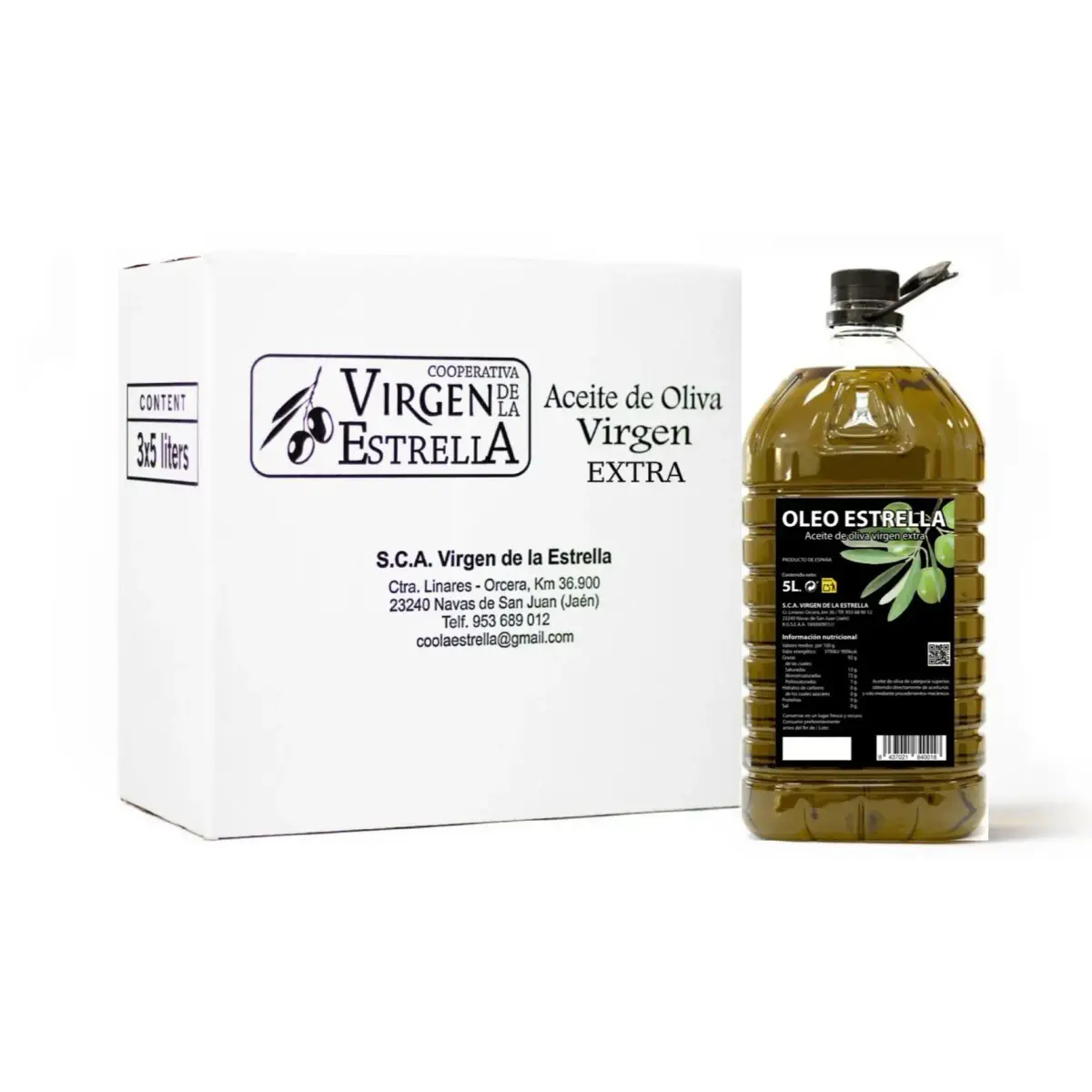 Pack Azeite Virgem Extra -3 X Garrafa 5L (15L total) - Origem Jaén - Andaluzia - Azeite Cooperativo OLEOESTRELLA