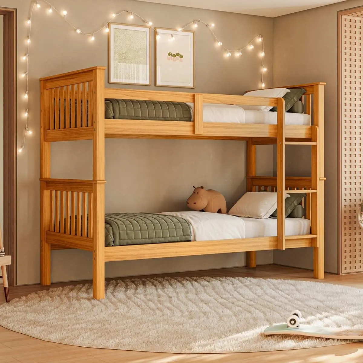 Cama Beliche Solteiro Dupla Suspensa Madeira Woodstore Mel - 1