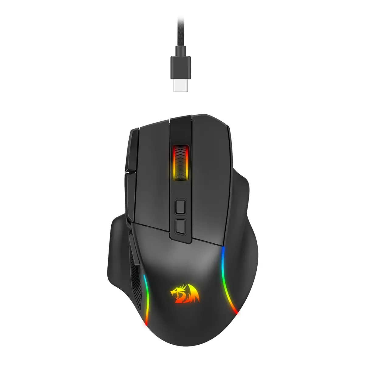 Mouse Gamer Redragon Viper Preto RGB Ergonômico PAW 3311 até 24000 DPI Switch Huano Blue Shell White Dot 10 Botões Programáveis com Apoio para o Polegar Cabo Removível USB Tipo-C M925