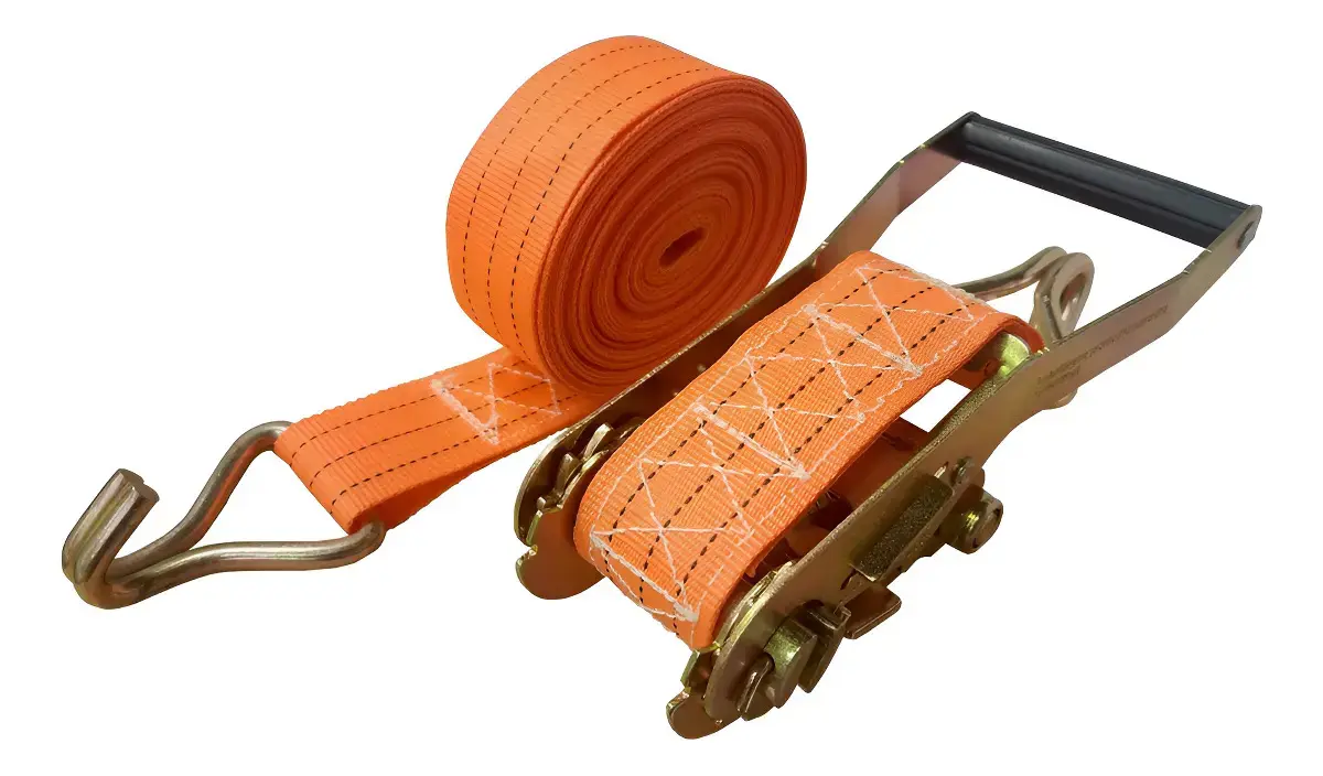 Cinta catraca 9m x 5cm Laranja 3 Toneladas para Amarração de Cargas Gancho J S-Forte - 1