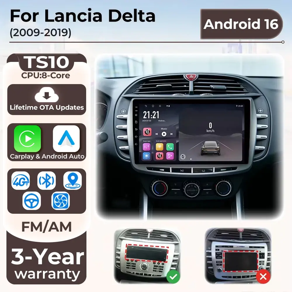 Autoradio para Lancia Delta 2009-2019, Reprodutor Multimídia de Vídeo com GPS, Navegação, Plug and Play, Carplay, Tela 2k. - 1