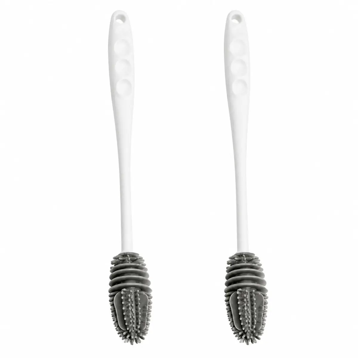 Escova de Silicone com Cabo Longo para Garrafas e Mamadeiras, Flexível, Higiênica, Não Risca, Alta Durabilidade (2, BRANCO E CINZA)