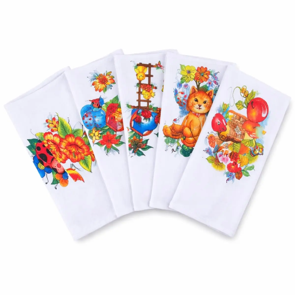 Kit 5 Panos De Prato/Copa Branco Com Estampas Sortidas 36x62cm Premium - 1