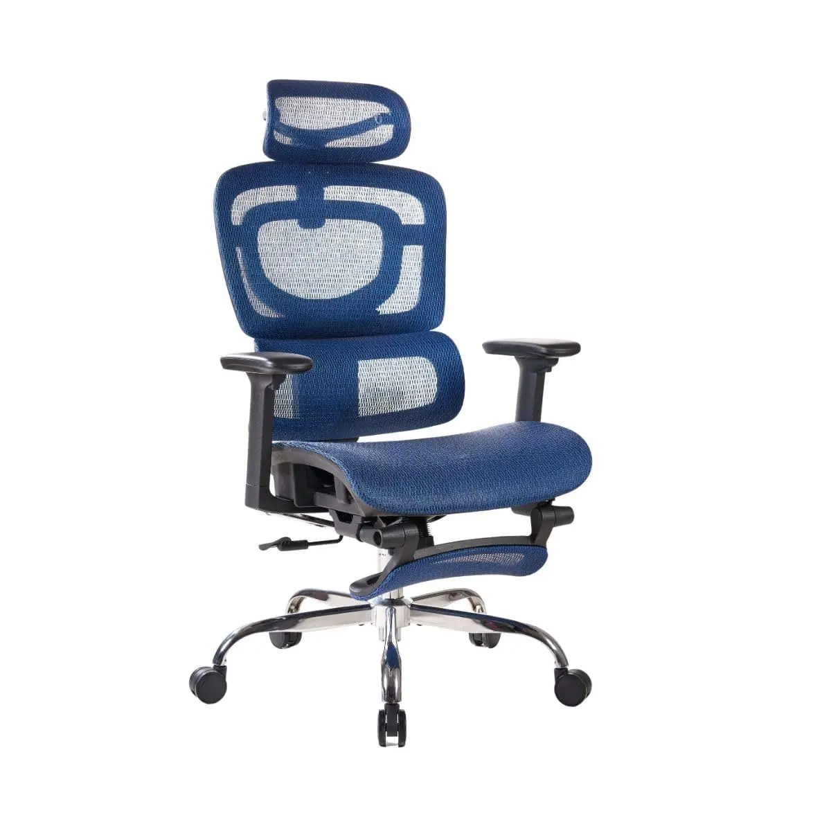 Cadeira De Escritório Ergonômica Mônaco Bt07 Luvinco Malha Respirável Com Suporte Lombar Adaptável Apoio Para Pés Retrátil Encosto Ajustável Seis Posições Cor Azul Suporta 200kg