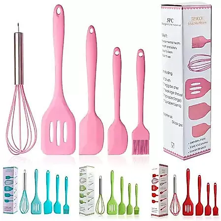 Kit 5 Peças Utensílios de Cozinha Silicone Colher Espátula Fue Espátula Pequena Pincel - 1