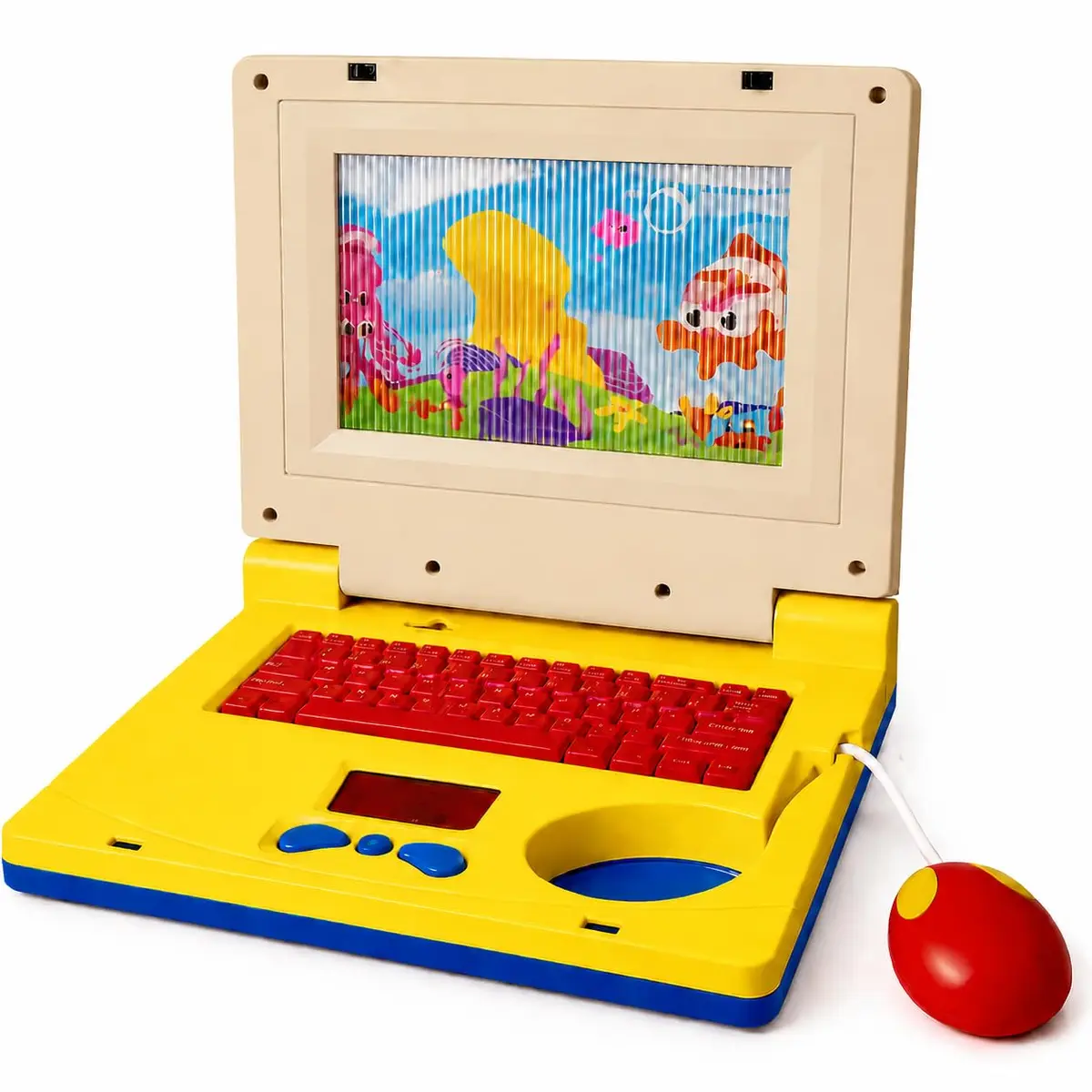 Notebook Infantil Musical Interativo com Luz, Teclado Educativo, Mouse e Adesivos, Amarelo (Amarelo) - 1