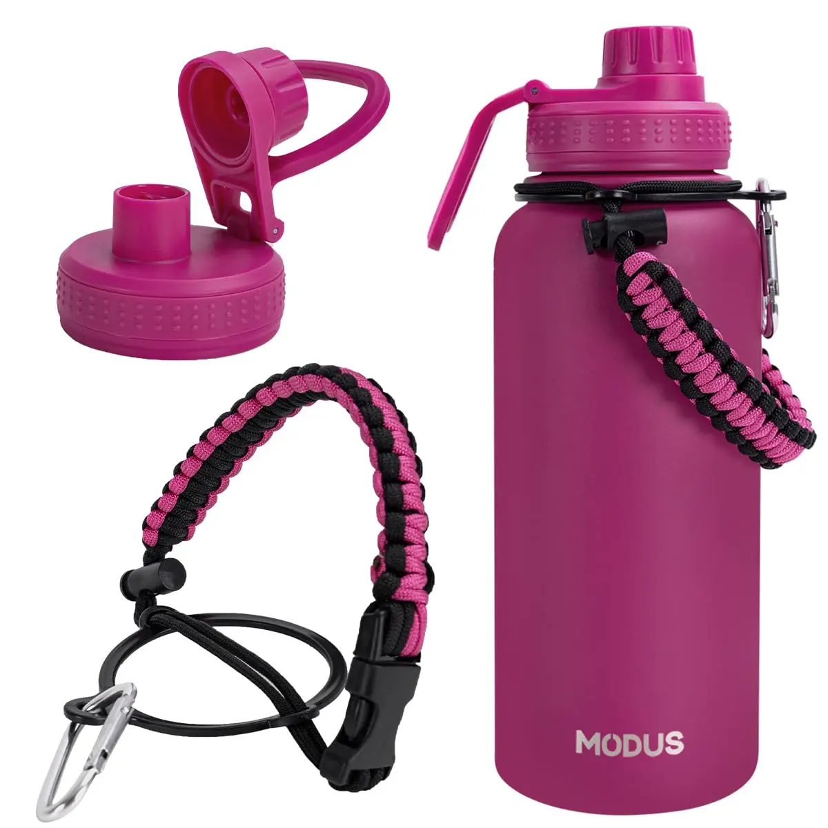 Garrafa Térmica De Água Isolada 950ml De Aço Inox Com Alça | Vermelho Rosa - 1