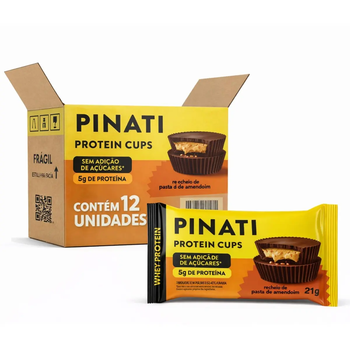 Kit 12 Protein Cups Pasta de Amendoim 21g Pinati – 5g de Proteína por Unidade