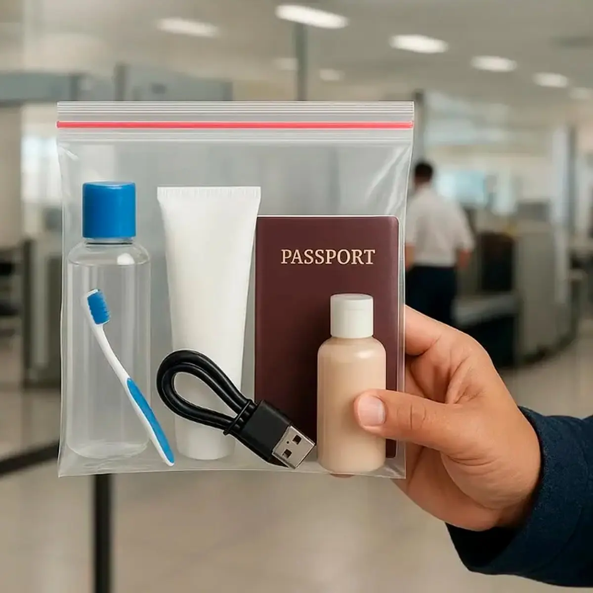 Saco Plástico Zip Lock Transparente Reutilizável 20x20 para Viagens Padrão Anac com Lacre Vermelho com 10 Unidades