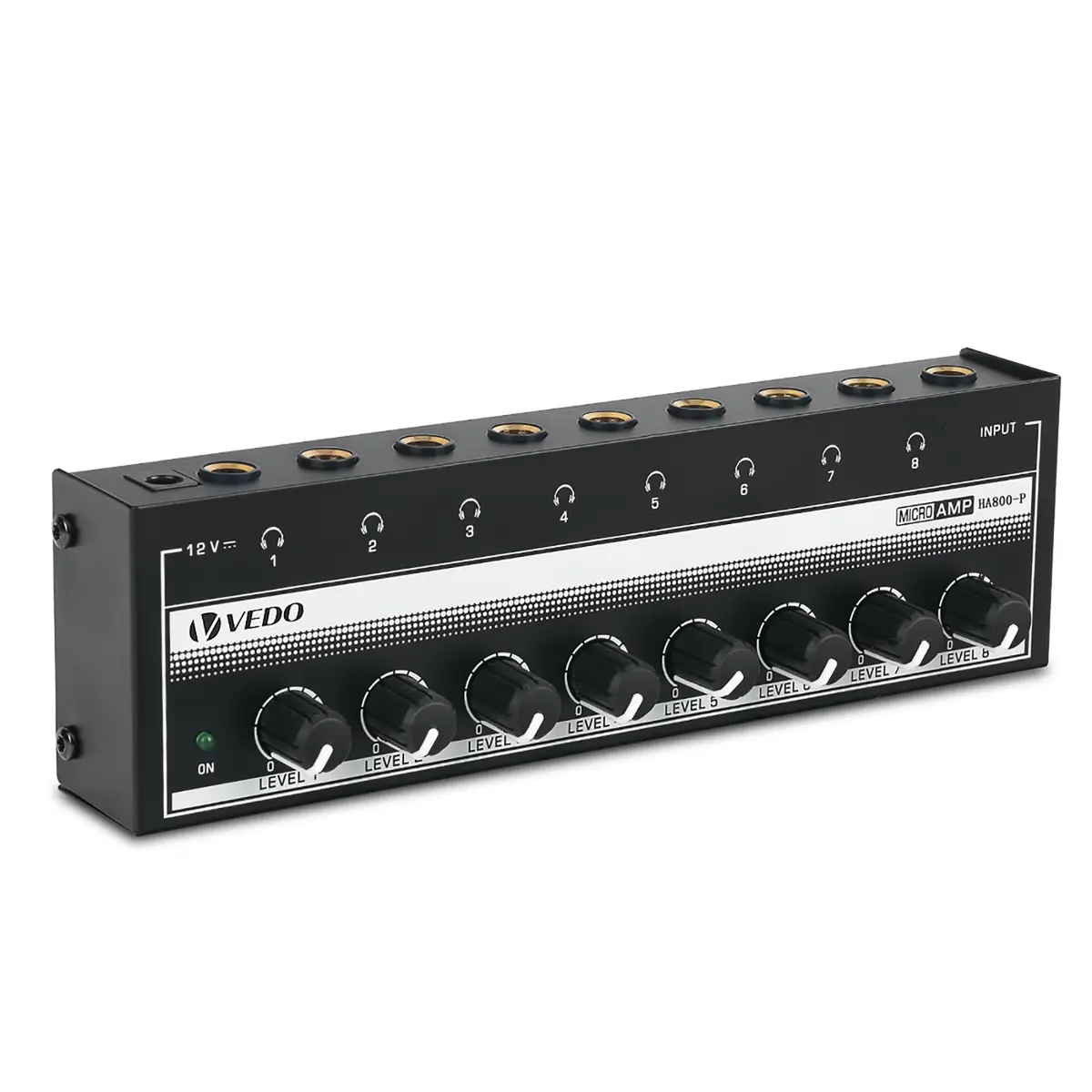 VEDO HA800-P Amplificador de Fones de Ouvido com 8 Canais, Controle de Volume Independente, Entrada Áudio 6,35mm, Design Compacto para Estúdio, Produção Musical e Monitoramento - 1