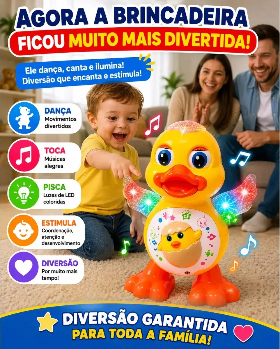 Patinho Dançarino Musical Som Luz Marca REDFIN Brinquedo Interativo Crianças Presente Infantil thumbnail 2